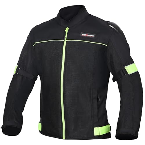 Allextreme TRIPPER Bike Riding Jacket for Men with Back Elbows Shoulder Protection Armour | Mesh Fabric Motorcycle Rider Jacket for Bikers | Biker Protective Gear with Reflector (3XL, N Green & Black)