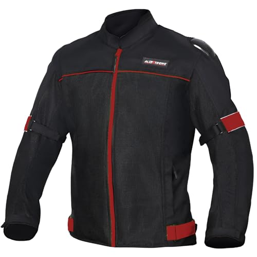 Allextreme TRIPPER Bike Riding Jacket for Men with Back Elbows Shoulder Protection Armour | Mesh Fabric Motorcycle Rider Jacket for Bikers | Biker Protective Gear with Reflector (Red & Black, 2XL)