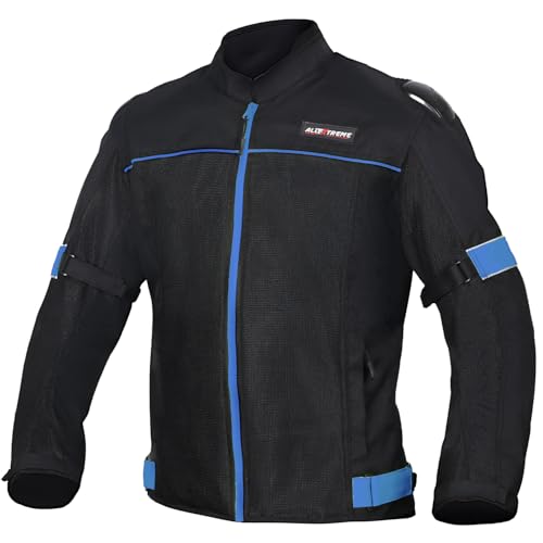 Allextreme TRIPPER Bike Riding Jacket for Men with Back Elbows Shoulder Protection Armour | Mesh Fabric Motorcycle Rider Jacket for Bikers | Biker Protective Gear with Reflector (S, Blue & Black)