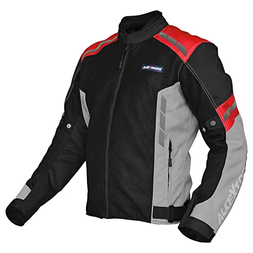 Allextreme TURBO Bike Riding Jacket Mesh Fabric Racer Motorcycle with Back Elbows Shoulders Protection and All Season Night Visibility Sticker for Men (2XL, Red)