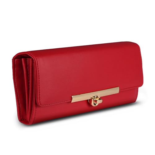 ALSU Women's Wallet | Stylish Purse for with Phone Pocket,4 Card Pocket and Multiple Compartment| Party Clutch for Girl | Lock Closure | Travel Hand Purse for Women| Office Bag for Women (Red)