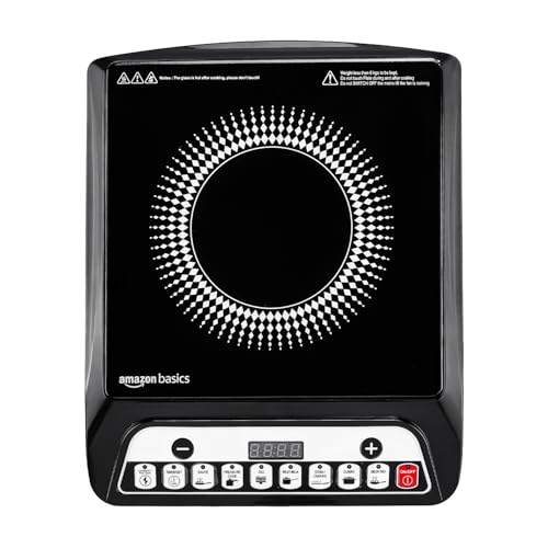 Amazon Basics 1600W Induction Cooktop | 7 Pre-Set Cooking Menus | LED Display | Smart Push Buttons I Energy Efficient, Auto Cut-off, 20A IGBT & 4KV Surge Protection I Black