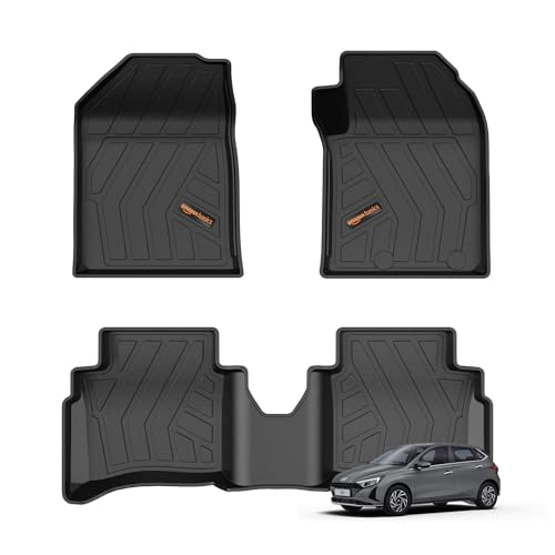 Amazon Basics 5D Car Floor Mats for Hyundai i20 (Nov 2020 Present, Black) | Custom Fit | All-Weather Protection| TPE