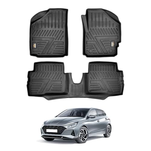 Amazon Basics 5D Custom Fit Car Floor Mats for Hyundai i20 | Odor Free Virgin Polymer | All Weather Waterproof Protection | Edge to Edge Coverage | 3 Piece Set