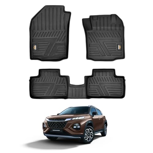 Amazon Basics 5D Custom Fit Car Floor Mats for Fronx | Odor Free Virgin Polymer | All Weather Waterproof Protection | Edge to Edge Coverage | 3 Piece Set
