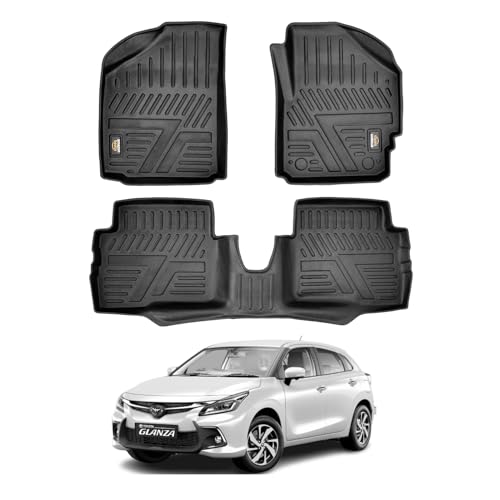 Amazon Basics 5D Custom Fit Car Floor Mats for Baleno | Odor Free Virgin Polymer | All Weather Waterproof Protection | Edge to Edge Coverage | 3 Piece Set