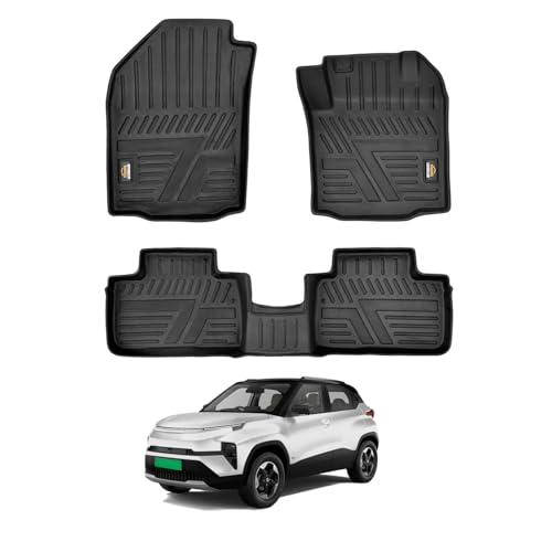 Amazon Basics 5D Custom Fit Car Floor Mats for Tata Punch EV | Odor Free Virgin Polymer | All Weather Waterproof Protection | Edge to Edge Coverage | 3 Piece Set