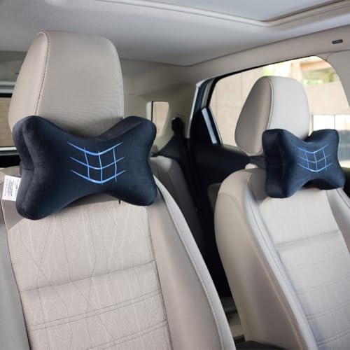 Amazon Basics Car Headrest Pillow - Pack of 2 |100% Memory Foam| Best for Long & Short Travel | 1 Year Warranty |17 x 27 x 9.5 Cm | Black