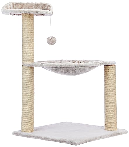 Amazon Basics Cat Tree with Hanging Ball & Scratching Posts for Indoor Cats & Kittens | Cat Tower | Climbing | 49 x 49 x 131 cm | Beige