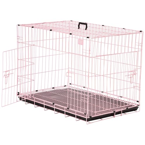 Amazon Basics Foldable Metal Wire Dog Cage/Crate/Carrier with Tray | Single Door | 36 Inch | 1 Level | Pink (Standard)