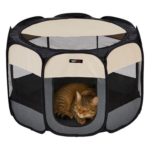 amazon basics, Foldable Soft Pet Playpen Indoor Pet Fence Enclosure with Mesh Window, Lightweight and Durable for Travel, Small | 70cm x 70cm x 45cm