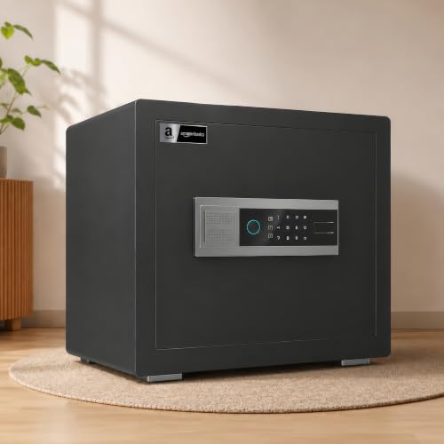Amazon Basics Gross Capacity - 22L (Net - 20L), Biometric Fingerprint + Password Safe Locker Box for Home & Office | Digital Electronic Security Locker Safe With Dual Access, Anti Theft Steel Body