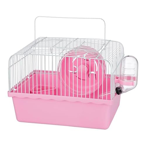 Amazon Basics Hamster, Gerbil, Guinea Pig Cage and Playhouse | Pink | Spacious for Small Pets|Plastic | Double Story with Slide, Exercise Wheel and Feeding Bottle | LxWxH- 23x 17x 25 Cm