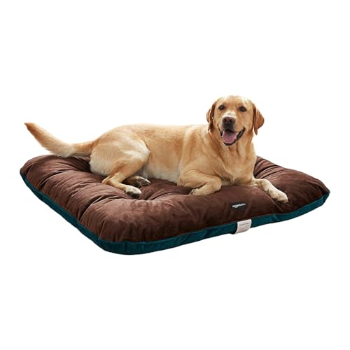 Amazon Basics Pet Bed | Large | Reversible Premium Velvet Pet Bed for Cats & Medium/Large Dogs (Labrador, Golden Retriever, German Shepherd) | Soft & Durable | Coffee & Light Blue| 107 × 107 × 7 cm