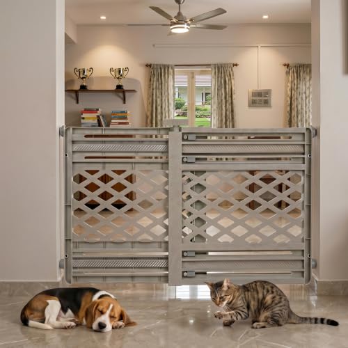 Amazon Basics PET Safety GATE for Dog & Babies | FREESTANDING & Portable Sturdy Plastic Build with Non-Slip FEET |Easy Setup Space-Saving Design/Adjustable 94 CM (L) x 69 CM (W) x 5 CM