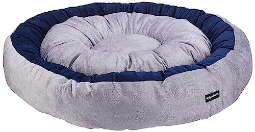 Amazon Basics Premium Reversible Super Soft Velvet Round Cat Dog Pet Bed | Medium 72 x 72 x 16 cm | Blue