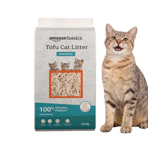 Amazon Basics Premium Tofu Cat Litter | 2.5 Kg | Unscented | Organic | Biodegradable | Flushable | Dust-Free | Instant Clumping