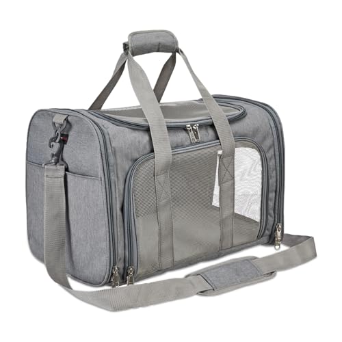 amazon basics Soft-Sided Mesh Pet Carrier | for Dogs & Cats | Breathable Pet Bag | Indoor & Outdoor | Washable | Spacious Travel Bag for Pets (Large) (Light Grey)