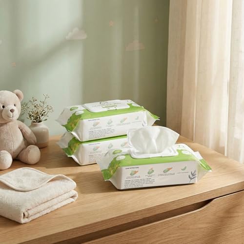 Amazon Brand - Mama Bear Cleansing Baby Wipes With Lid | 216 Wipes | 72 Wipes x 3 Packs | Dermatologically Tested | With Aloe Vera & Vitamin E | Alcohol-Free | Paraben-Free | Water-Based formulation