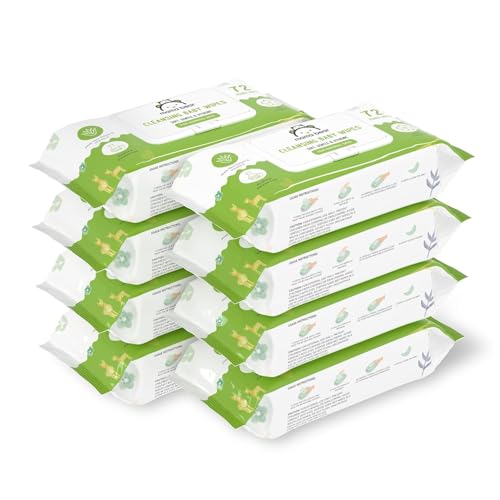 Amazon Brand - Mama Bear Cleansing Baby Wipes With Lid | 576 Wipes | 72 Wipes x 8 Packs | Dermatologically Tested | With Aloe Vera & Vitamin E | Alcohol-free | Paraben-free | Water-Based Formulation