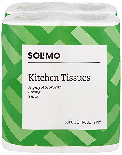 Amazon Brand - Solimo 2 Ply Kitchen Tissue/Towel Paper Roll 240 Pulls | 60 Pulls X 4 Rolls | Soft And Highly Absorbent | 100% Natural Virgin Cellulose Fiber