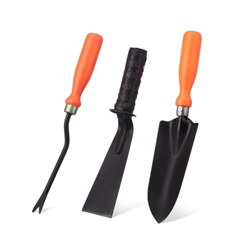 Amazon Brand - Solimo 3-Piece Garden Tool Set | Small Shovel, 2-inch Khurpi & Weeder | Terrace Gardening Accessories