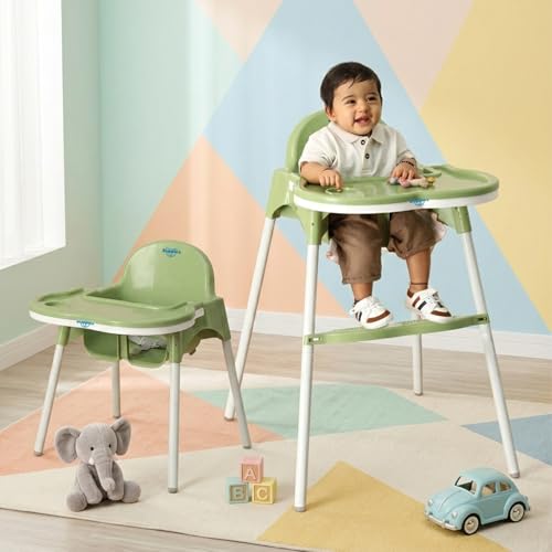 Amazon Brand - Supples 3-in-1 High Chair for Babies & Kids | Supports Up to 15 Kg | Detachable & Portable | Safe for Kids Aged 6 Months to 3 Years | Green