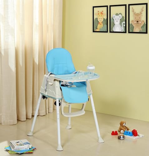 Amazon Brand - Supples 4-in-1 High Chair for Babies and Kids | Blue | Supports up to 15 Kg Weight | Detachable & Portable | Safe for Kids from 6 Months to 3 Years