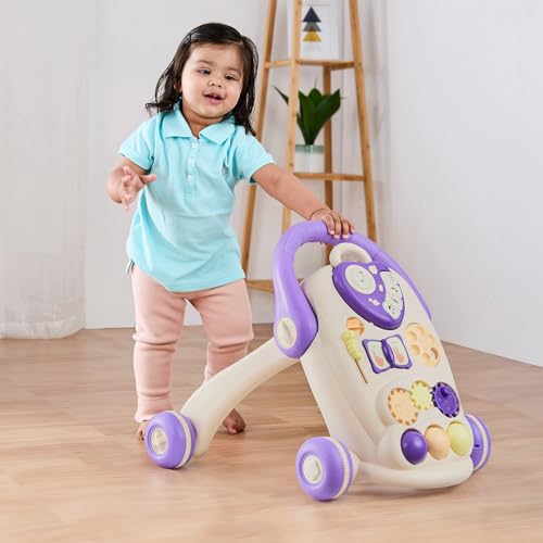 Amazon Brand - Supples Baby Walker with Music, LED Lights & Handle | Push Activity Walker with Water/Sand Tank for Stability | Learning Toy for Toddlers 9+ Months | Beige & Purple