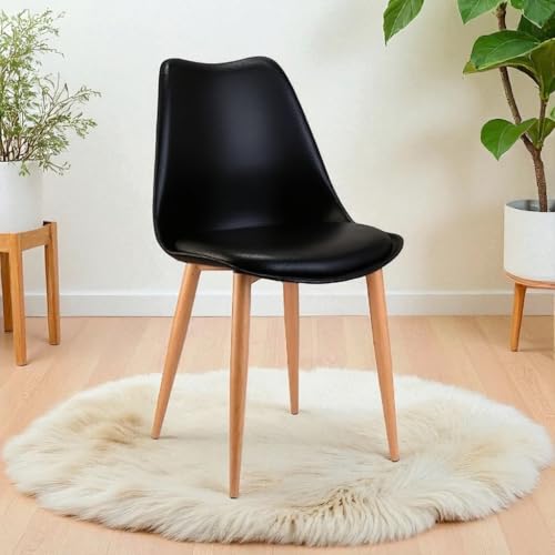 Amazon Brand - Umi Eames Nordan Metal Stylish Modern Furniture Plastic Chairs & Wooden Grain Finish Metal Legs & Padded Seat Cushion in Black Color