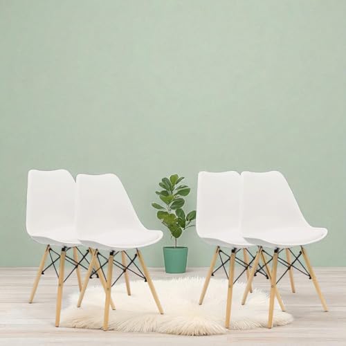 Amazon Brand - Umi Eames Replica Nordan DSW Styliest Modern Armless Side Living Room Dining Chair with Engineered Wooden Legs in White Color (Set of 4)