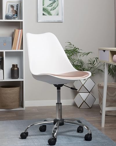 Amazon Brand - Umi Faux Leather Height-Adjustable Modern Revolving Rotary Arm Office Study Desk Chair - Ideal for Spa, Bar, Home - White & Tan Color