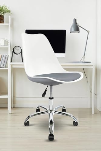 Amazon Brand - Umi Faux Leather Height-Adjustable Modern Revolving Rotary Arm Office Study Desk Chair - Ideal for Spa, Bar, Home - White & Dark Grey Color