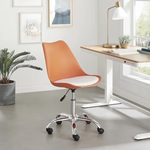 Amazon Brand - Umi Faux Leather Height-Adjustable Modern Revolving Rotary Arm Office Study Desk Chair - Ideal for Spa, Bar, Home - Orange & White Color