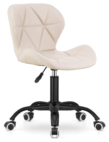 Amazon Brand - Umi Height-Adjustable Faux Leather Office Study Desk Chair for Salon, Spa, in Cream Color