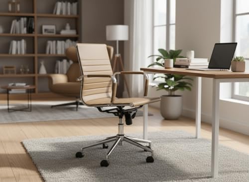 Amazon Brand - Umi Modern Medium Office Study Desk Task Chair with Non-Adjustable Armrest & Height Adjustable, Swivel 360 Degree, Nylon 60mm Caster Wheels, Heavy Duty Base in Tan Color