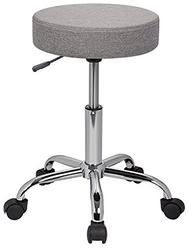 Amazon Brand - Umi Round Fabric Height Adjustable Swivel Cushioned SPA Revolving Stool with Wheels & Without Backrest for Doctor, Clinic, Salon, Spa, Bar, Medical, Hospital in Light Grey Color