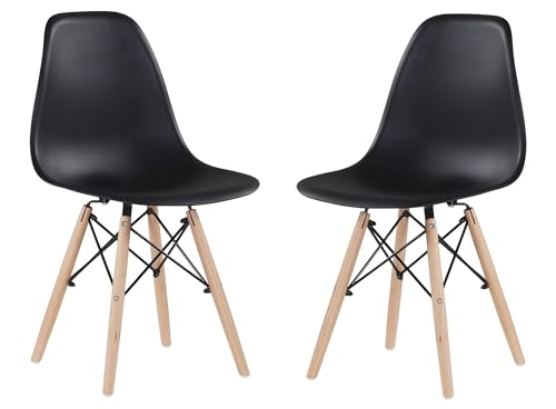 Amazon Brand - Umi Styliest Modern Armless Side Chairs Molded ABS Plastic with Wood & Black Accents Dining Chair Black Color (Set of 2)