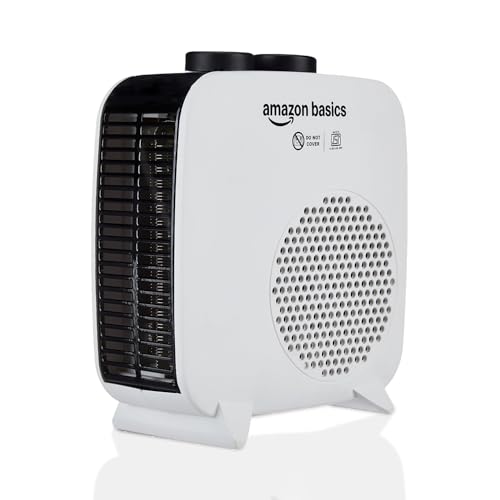AmazonBasics Compact Portable Room Heater | 2000W | Corded Electric | Convection Heating with 2 Heat Settings | Indoor Use | Small | White PP Plastic