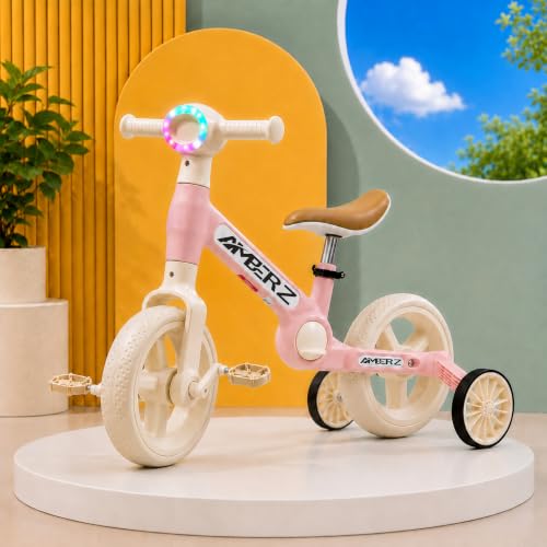 AMBERZ 3-in-1 Elegant Balance Bike & Tricycle | Convertible Tricycle with Training Wheels | Classic Design with Pedals for 2-5 Years Old Kids. (KT-281 Pink)