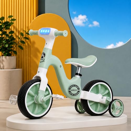 AMBERZ EliteRide 3-in-1 Elegant Balance Bike & Tricycle | Convertible Tricycle with Training Wheels | Classic Design with Pedals for 2-5 Years Old Kids. (KT-241 Green)