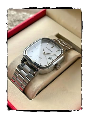 AMERICANVIBER Men's Silver, Watch with Stainless Steel Band | Water-Resistant Analog Dress & Casual Wristwatch (White)