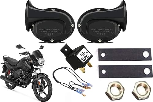AMN® HF DC DELUXE bike horn Sound (Low + High) Compatible dual tone color Black (Sample Horn & Wire & Relay)