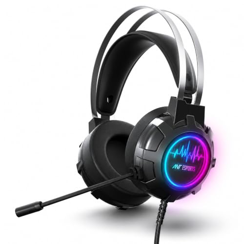 Ant Esports H950 Pro Wired Gaming Headset for PC, Xbox, PS4 & PS5, 7.1 USB Surround Sound Wired Headphones, 50mm Drivers, Mirror RGB LED, Omnidirectional Mic & Noise Isolating Ear Cups – Black