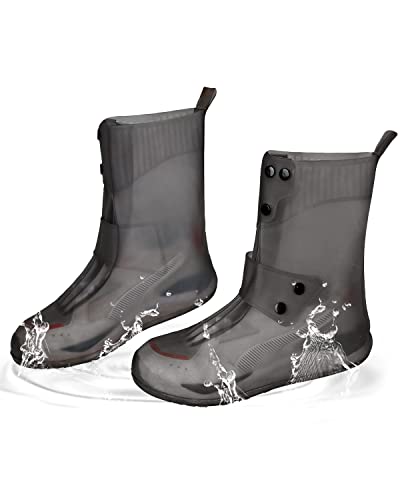 ANYCHO 10 inch Tall Silicone Shoe Cover Waterproof, Double-Breasted Waterproof Layer Shoes Cover for Rainy Season, Reusable Non-Slip Shoe Rain Cover (Grey, 8)