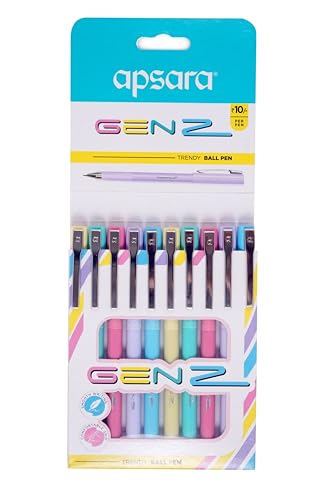 Apsara Genz Ball Pen | Smooth & Long Writing & Comfortable Grip | Attractive Body Colures & Look | Ink Blue- 0.7 MM Tip |Pens use for School & College Students and Professionals | 10 Pcs Pack