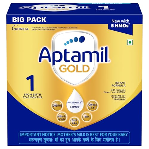 Aptamil Gold Infant Formula Milk Powder for Babies - Stage 1 (Upto 6 Months) - with HMO (2-FL), Prebiotics and DHA - 1.2 kgs - Large Pack