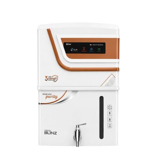 Aqua Blinz RO + UF + 3 Copper Zinc Alkaline Water Purifier | Smart LED Indicators | TDS Controller | 15L Storage Tank | 12-Stage Purification System | Suitable for All Water Types(White)