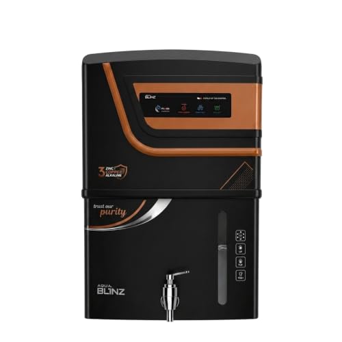 Aqua Blinz RO + UF + 3 Copper Zinc Alkaline Water Purifier | Smart LED Indicators | TDS Controller | 15L Storage Tank | 12-Stage Purification System | Suitable for All Water Types(Black)