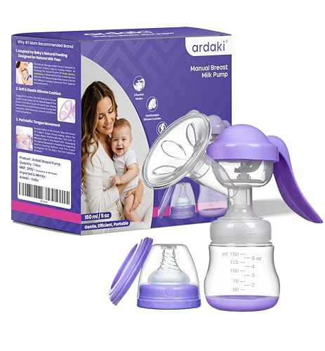 ARDAKI Breast Pump for Feeding Mothers, 3 Level Suction Adjustment, Flexible Silicone Massage Cushion & Ergonomic Handle for Easy & Painless Breast Milk Expression, Manual Breast Pump, BPA Free